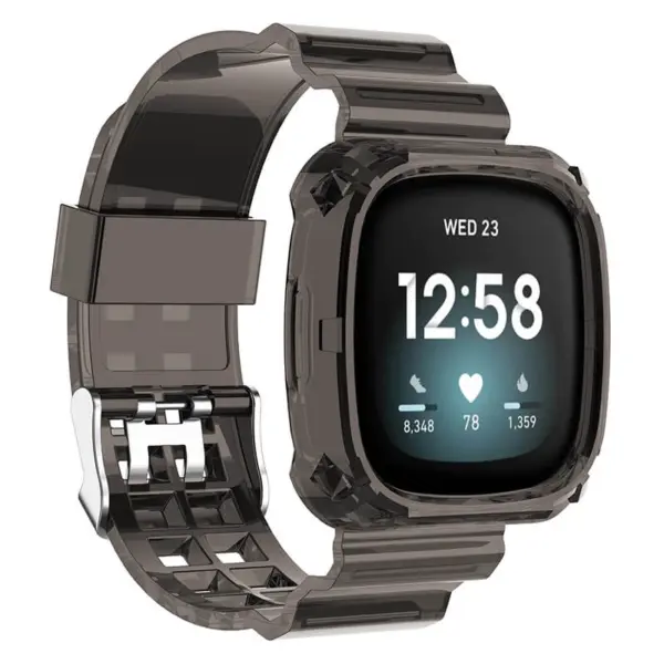 fb.r54.1 Main Black StrapsCo Silicone Rubber Watch Band Strap with Protective Case for Fitbit Versa 3 Fitbit Sense