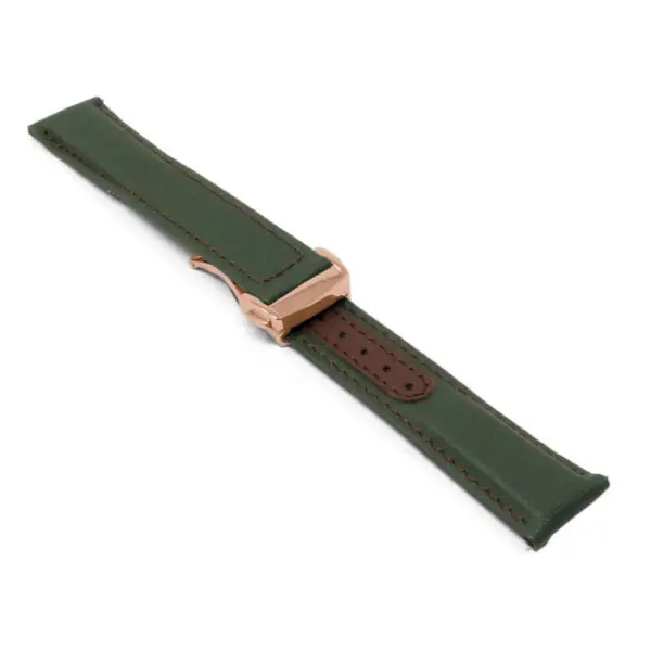 kd8.11.3.rg Angle Green and Brown Dassari Sailcloth Explorer Watch Band Strap with Deployant Clasp 19mm 20mm 21mm 22mm