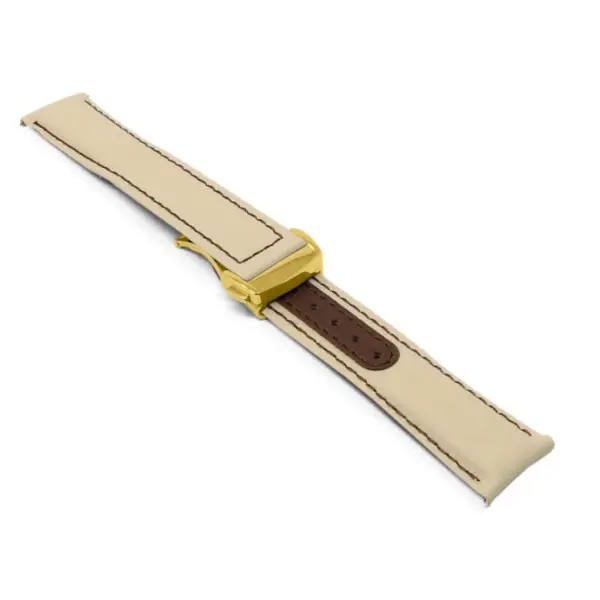 kd8.17.2.yg Angle Beige and Brown Dassari Sailcloth Explorer Watch Band Strap with Deployant Clasp 19mm 20mm 21mm 22mm