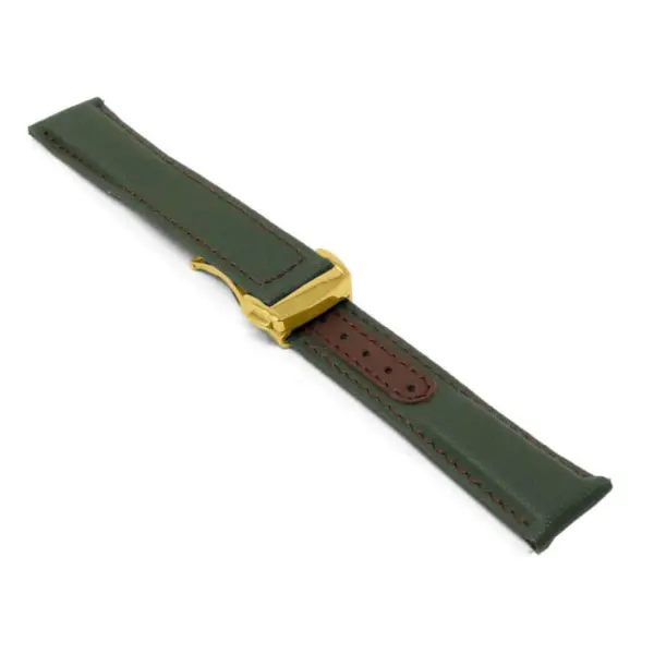 kd8.11.3.yg Angle Green and Brown Dassari Sailcloth Explorer Watch Band Strap with Deployant Clasp 19mm 20mm 21mm 22mm