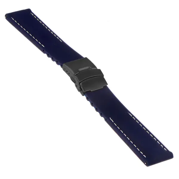 Rubber Strap In Blue W White Stitching & Matte Black Clasp