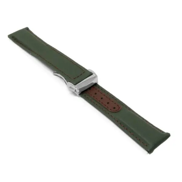 kd8.11.3.bs Angle Green and Brown Dassari Sailcloth Explorer Watch Band Strap with Deployant Clasp 19mm 20mm 21mm 22mm