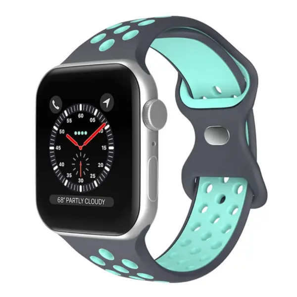 a.r24.7.11 Front Grey & Teal StrapsCo Rubber ColorBlock Active Watch Band Strap For Apple Watch