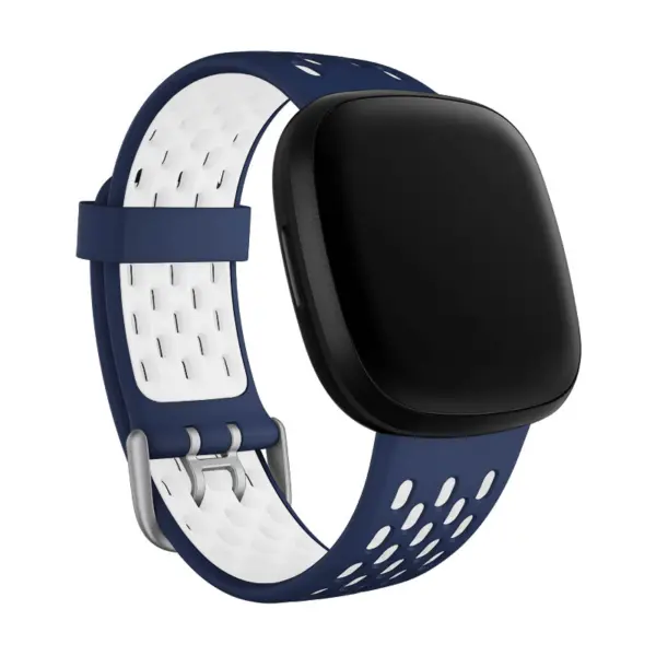Fb.r63.5.22 Main Blue & White StrapsCo Two Tone Silicone Rubber Sport Watch Band Strap For Fitbit Sense & Versa 3