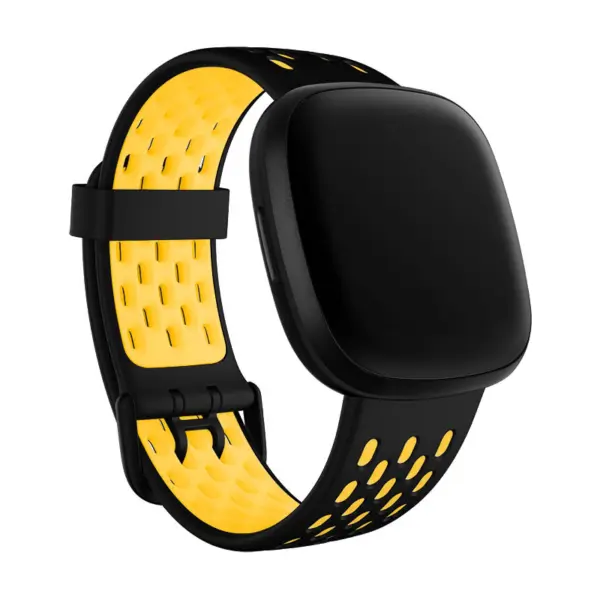 Fb.r63.1.10 Main Black & Yellow StrapsCo Two Tone Silicone Rubber Sport Watch Band Strap For Fitbit Sense & Versa 3