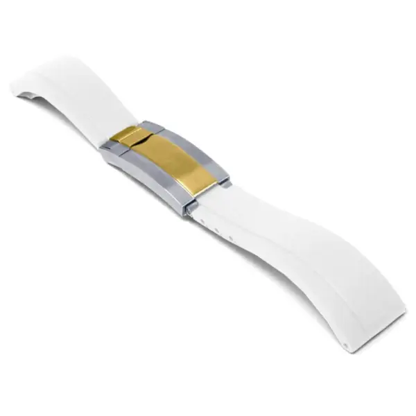 r.rx8.22.ss.yg up White Silver and Yellow Gold Clasp StrapsCo Gridlock Rubber Watch Band Strap for Rolex 20mm