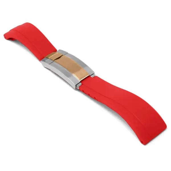 r.rx8.6.ss.rg Main Red Silver and Rose Gold Clasp StrapsCo Gridlock Rubber Watch Band Strap for Rolex 20mm