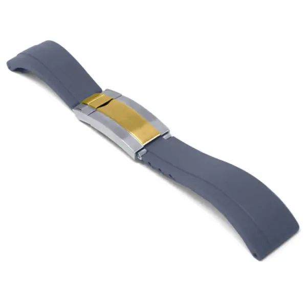 r.rx8.7.ss.yg Main Grey Silver and Yellow Gold Clasp StrapsCo Gridlock Rubber Watch Band Strap for Rolex 20mm