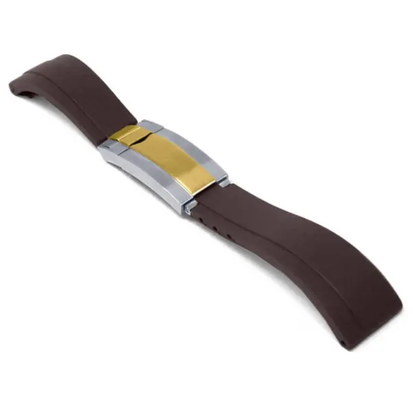 r.rx8.2.ss.yg Main Brown Silver and Yellow Gold Clasp StrapsCo Gridlock Rubber Watch Band Strap for Rolex 20mm