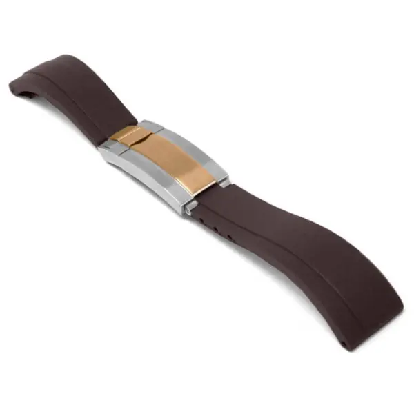 r.rx8.2.ss.rg Main Brown Silver and Rose Gold Clasp StrapsCo Gridlock Rubber Watch Band Strap for Rolex 20mm