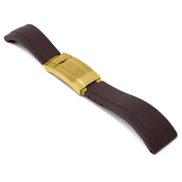 r.rx8.2.yg Main Brown Yellow Gold Clasp StrapsCo Gridlock Rubber Watch Band Strap for Rolex 20mm