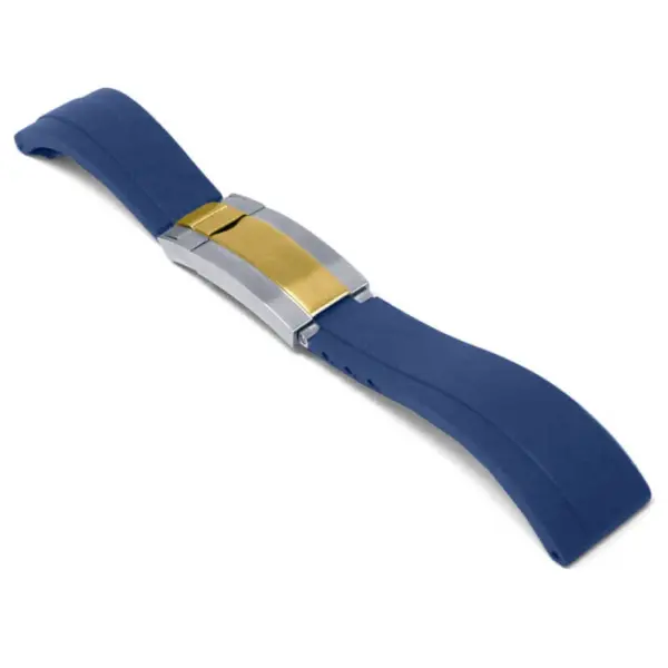 r.rx8.5.ss.yg Main Blue Silver and Yellow Gold Clasp StrapsCo Gridlock Rubber Watch Band Strap for Rolex 20mm
