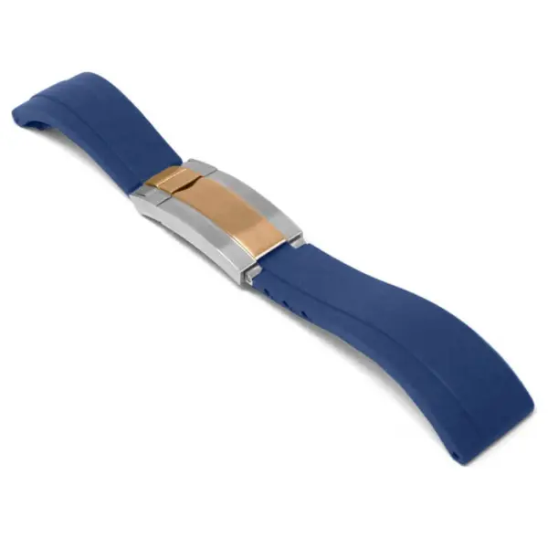 r.rx8.5.ss.rg Main Blue Silver and Rose Gold Clasp StrapsCo Gridlock Rubber Watch Band Strap for Rolex 20mm