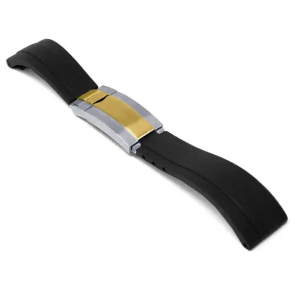 r.rx8.1.ss.yg Main Black Silver and Yellow Gold Clasp StrapsCo Gridlock Rubber Watch Band Strap for Rolex 20mm