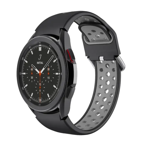 S.r25.1.7 Main Black & Grey StrapsCo Perforated Soft Silicone Strap For Samsung Galaxy Watch 4 Sport