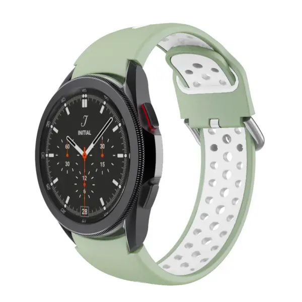S.r25.11.22 Main Pale Green & White StrapsCo Perforated Soft Silicone Strap For Samsung Galaxy Watch 4 Sport