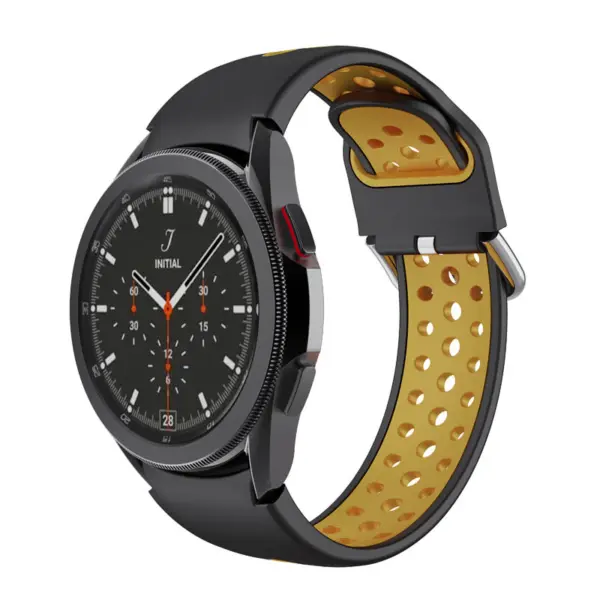S.r25.1.10 Main Black & Yellow StrapsCo Perforated Soft Silicone Strap For Samsung Galaxy Watch 4 Sport