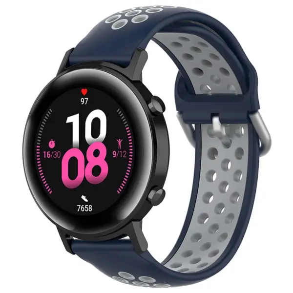 S.r22.5.7 Main Blue & Grey StrapsCo Buckle And Tuck Perforated Rubber Strap For Samsung Galaxy Watch Active 20mm 22mm