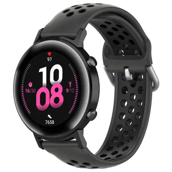 S.r22.7.1 Main Grey & Black StrapsCo Buckle And Tuck Perforated Rubber Strap For Samsung Galaxy Watch Active 20mm 22mm