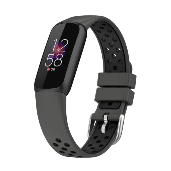 Fb.r68.7.1 Main Grey & Black StrapsCo Perforated Rubber Sport Strap For Fitbit Luxe Silicone