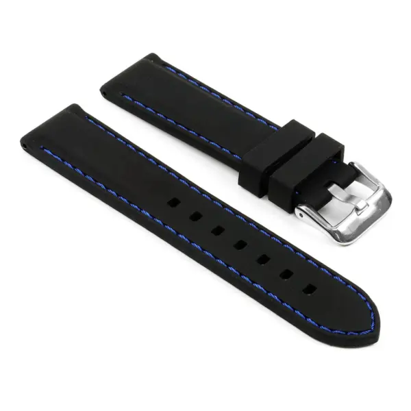 pu1.1.5 Rubber Strap with Contrast Stitching in black with blue stitching