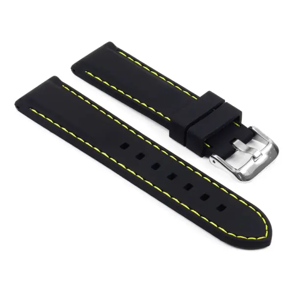 pu1.1.10 Rubber Strap with Contrast Stitching in black with yellow stitching