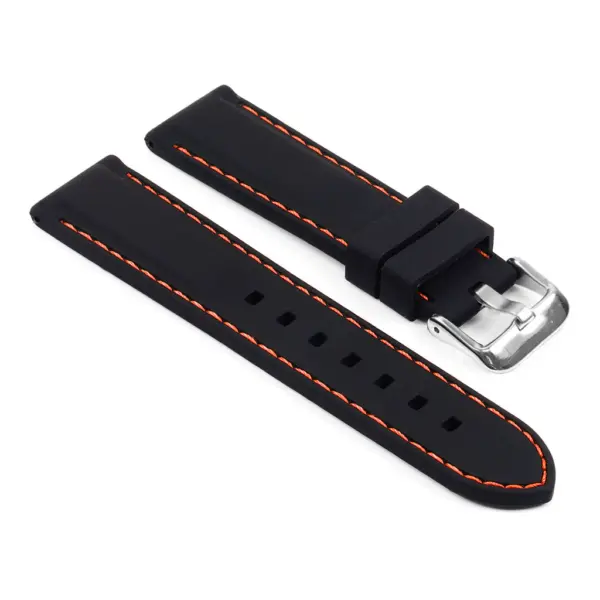 pu1.1.12 Rubber Strap with Contrast Stitching in black with orange stitching