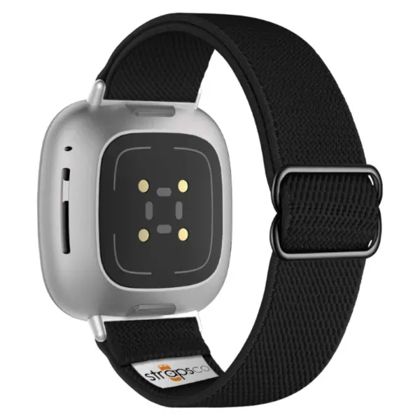 ny100.1.ss Back Black StrapsCo Nylon Stretch Watch Band Strap For Fitbit Versa 3 Versa 4 Sense 2
