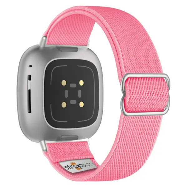 ny100.13.ss Back Pink StrapsCo Nylon Stretch Watch Band Strap For Fitbit Versa 3 Versa 4 Sense 2