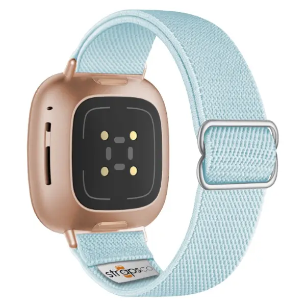 ny100.5b.rg Back Light Blue StrapsCo Nylon Stretch Watch Band Strap For Fitbit Versa 3 Versa 4 Sense 2
