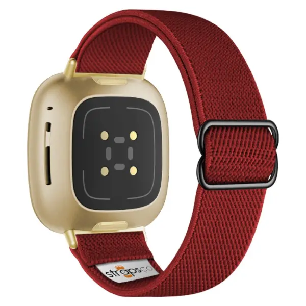 ny100.6b.yg Back Dark Red StrapsCo Nylon Stretch Watch Band Strap For Fitbit Versa 3 Versa 4 Sense 2