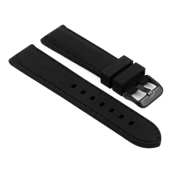 pu1.1.1.mb Rubber Strap with Contrast Stitching with Matte Black Tang Buckle in black with black stitching