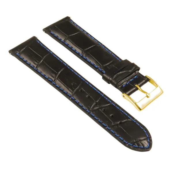 st21.1.5.yg Angle Black & Blue Crocodile Embossed Leather Watch Band