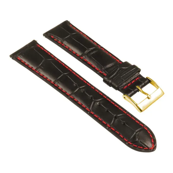 st21.1.6.yg Angle Black & Red Crocodile Embossed Leather Watch Band