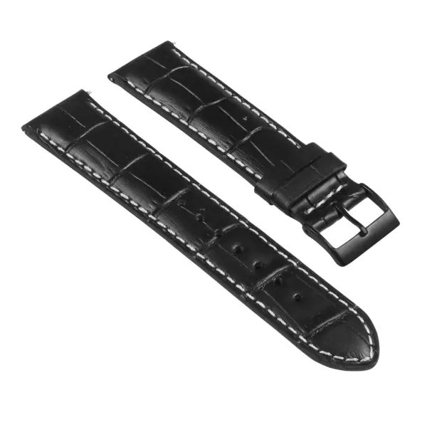 st21.1.22.mb Angle Black & White Crocodile Embossed Leather Watch Band