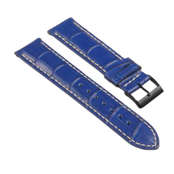 st21.5.22.mb Angle Blue & White Crocodile Embossed Leather Watch Band