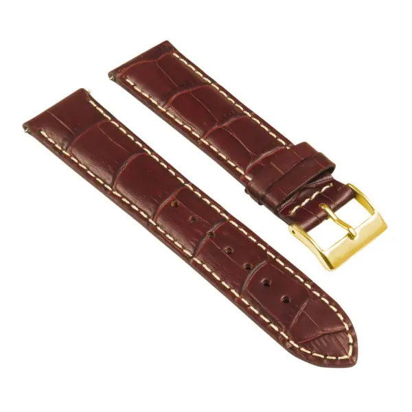 st21.2.22.yg Angle Brown & White Crocodile Embossed Leather Watch Band