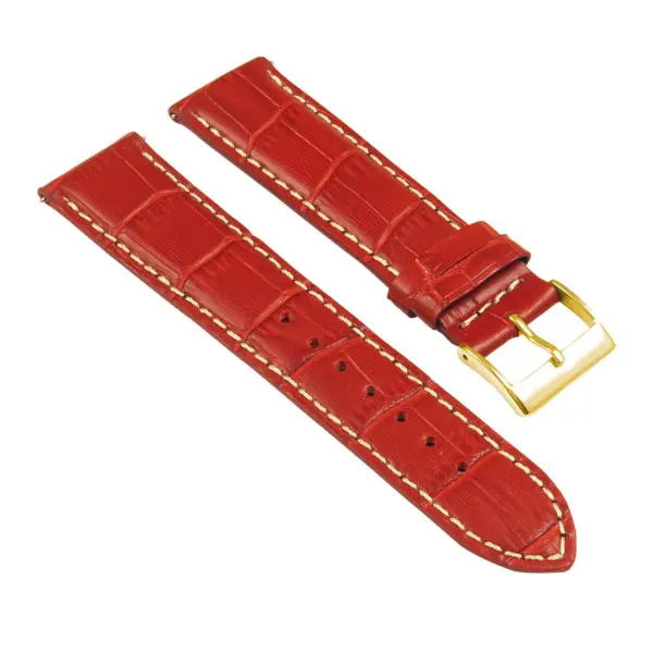 st21.6.22.yg Angle Red & White Crocodile Embossed Leather Watch Band