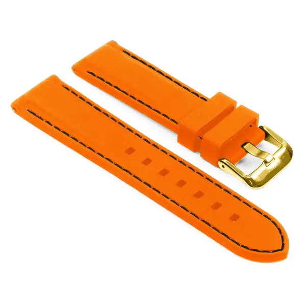 pu1.12.1.yg Main Orange Black Yellow Gold Buckle StrapsCo Silicone Rubber Divers Watch Band Strap with Contrast Stitching