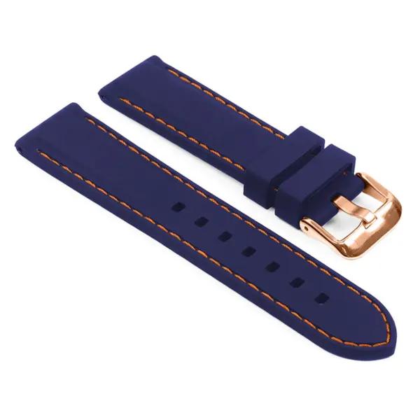 pu1.5.12.rg Main Blue Orange Rose Gold Buckle StrapsCo Silicone Rubber Divers Watch Band Strap with Contrast Stitching
