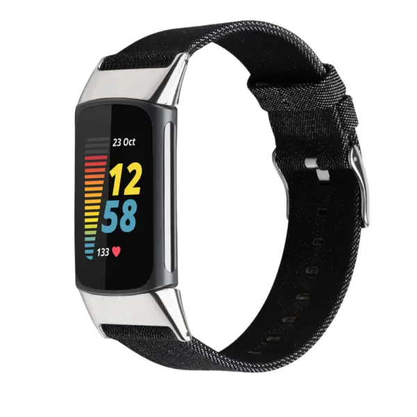 fb.ny48.1a Main Black Denim strapsco Canvas Band for Fitbit Charge 5