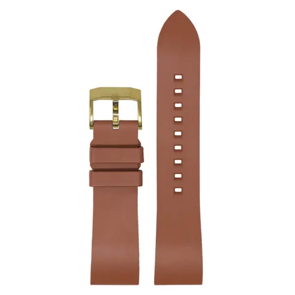 fk2.2.yg Main Brown Yellow Gold Buckle DASSARI Smooth FKM Rubber Quick Release Watch Strap with Brushed Silver Buckle