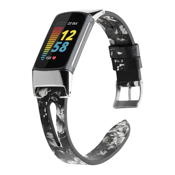 fb.l50.1 Main Dark Floral strapsco Vented Smooth Leather Strap for Fitbit Charge 5