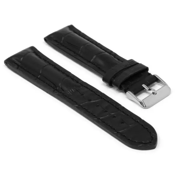 DASSARI Concord Brt11.b.1.1 Padded Crocodile Embossed Leather Strap In Black (Black Stitching)