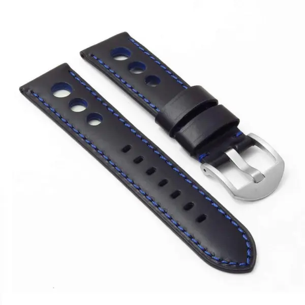 DASSARI M5 ds4.1.5 Leather Rally Strap in black w blue stitching
