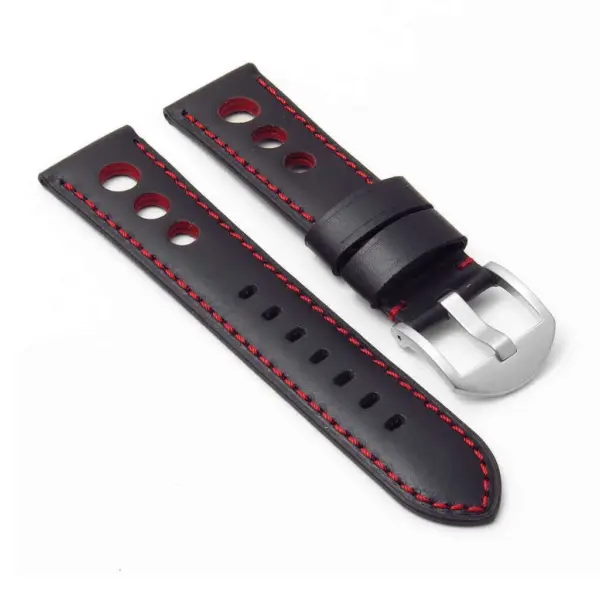 DASSARI M5 ds4.1.6 Leather Rally Strap in black w red stitching