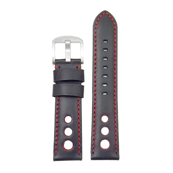DASSARI M5 ds4.1.6 Leather Rally Strap in black w red stitching