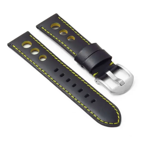 DASSARI M5 ds4.1.10 Leather Rally Strap in black w yellow stitch