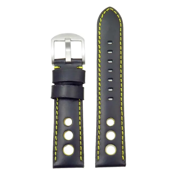 DASSARI M5 ds4.1.10 Leather Rally Strap in black w yellow stitch