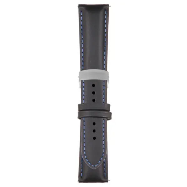 Black and Blue Classic Men's Strap with Deployant Brushed Silver Clasp